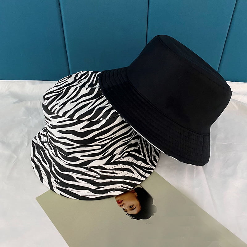 BK00046 Dobbeltsidet bomulds-zebraprint bøttehat