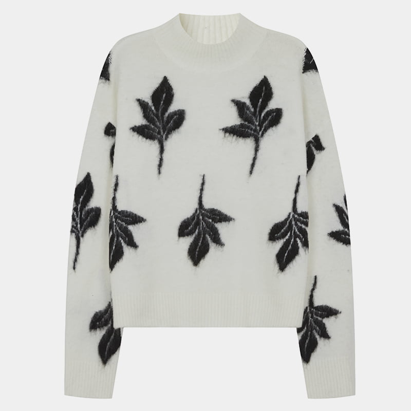 ML2208 Autumn Half Turtleneck Mohair Leaf Woolen Sweater Strikket Jumper