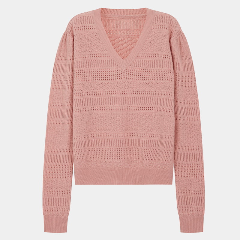 ML2202 Læder Pink Hul Tynd V-hals strikket sweater