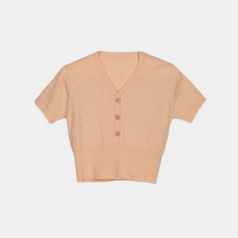 SM-K0002 Imiteret linned V-hals cropped dame strikket sweater i slim fit pasform