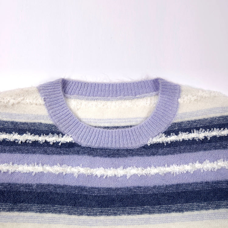 SM-K0047 Stribet gradient sødt patchwork løs strikket trøje med rund hals SM-K0047 Stribet gradient sødt patchwork løs strikket trøje med rund hals