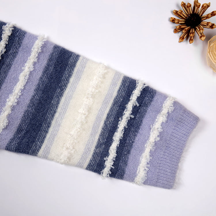 SM-K0047 Stribet gradient sødt patchwork løs strikket trøje med rund hals SM-K0047 Stribet gradient sødt patchwork løs strikket trøje med rund hals