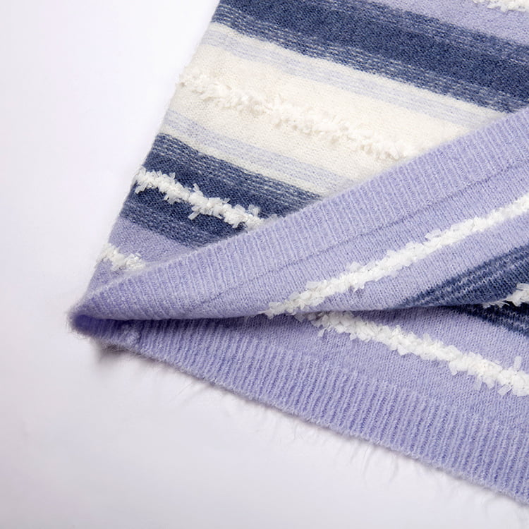 SM-K0047 Stribet gradient sødt patchwork løs strikket trøje med rund hals SM-K0047 Stribet gradient sødt patchwork løs strikket trøje med rund hals