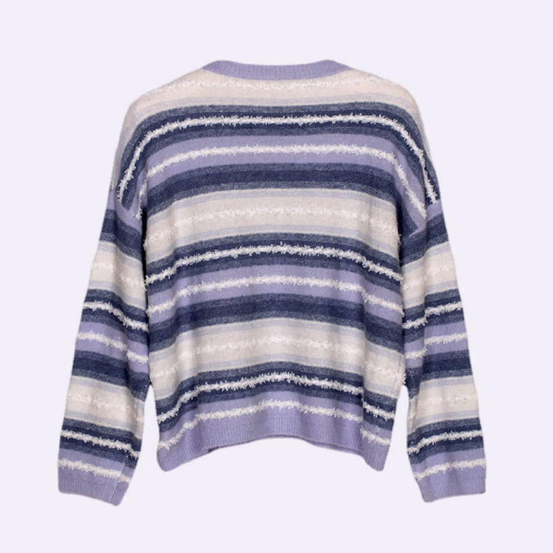 SM-K0047 Stribet gradient sødt patchwork løs strikket trøje med rund hals SM-K0047 Stribet gradient sødt patchwork løs strikket trøje med rund hals