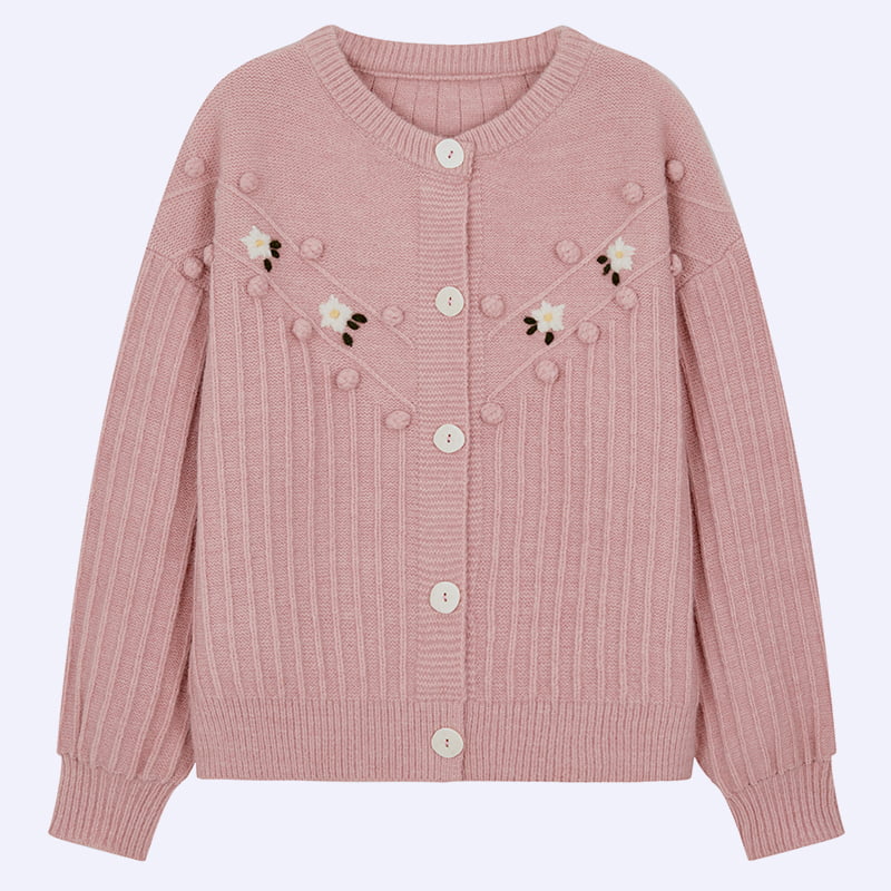 ML2211 Sød rund hals, pufærmer strikket cardigan sweater