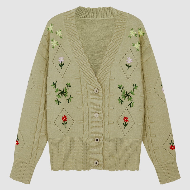 ML2213 Retro japansk avokadogrøn håndlavet strikket cardiganjakke