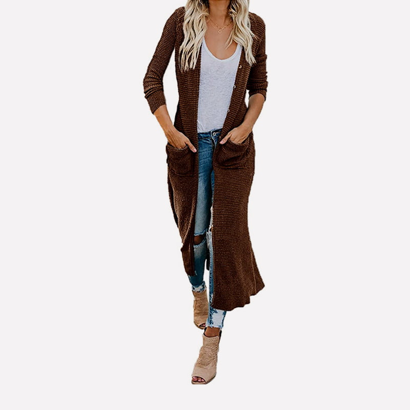 SM-K0074 V-hals lang solid med lommer strikket cardigan frakke