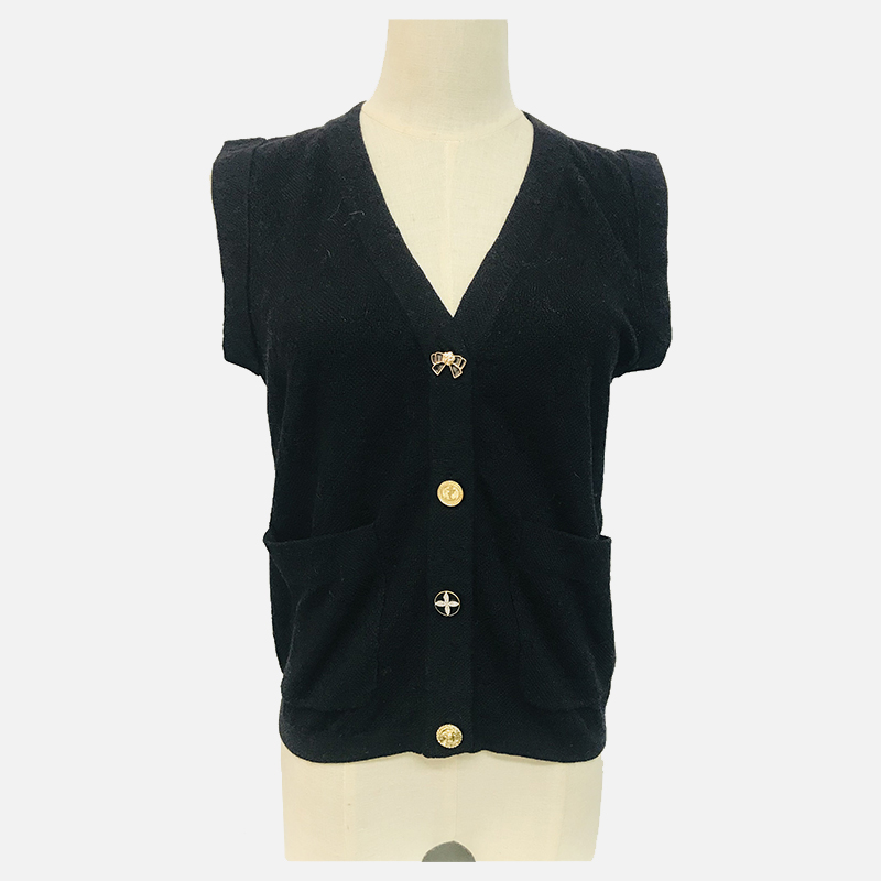 D23-502A Sort kortærmet strikket cardigan med V-hals